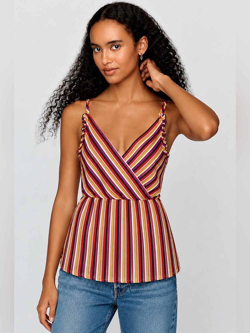 Trina Turk Rainbow Striped Tank Top Sleeveless Colorful Spaghetti Strap 798